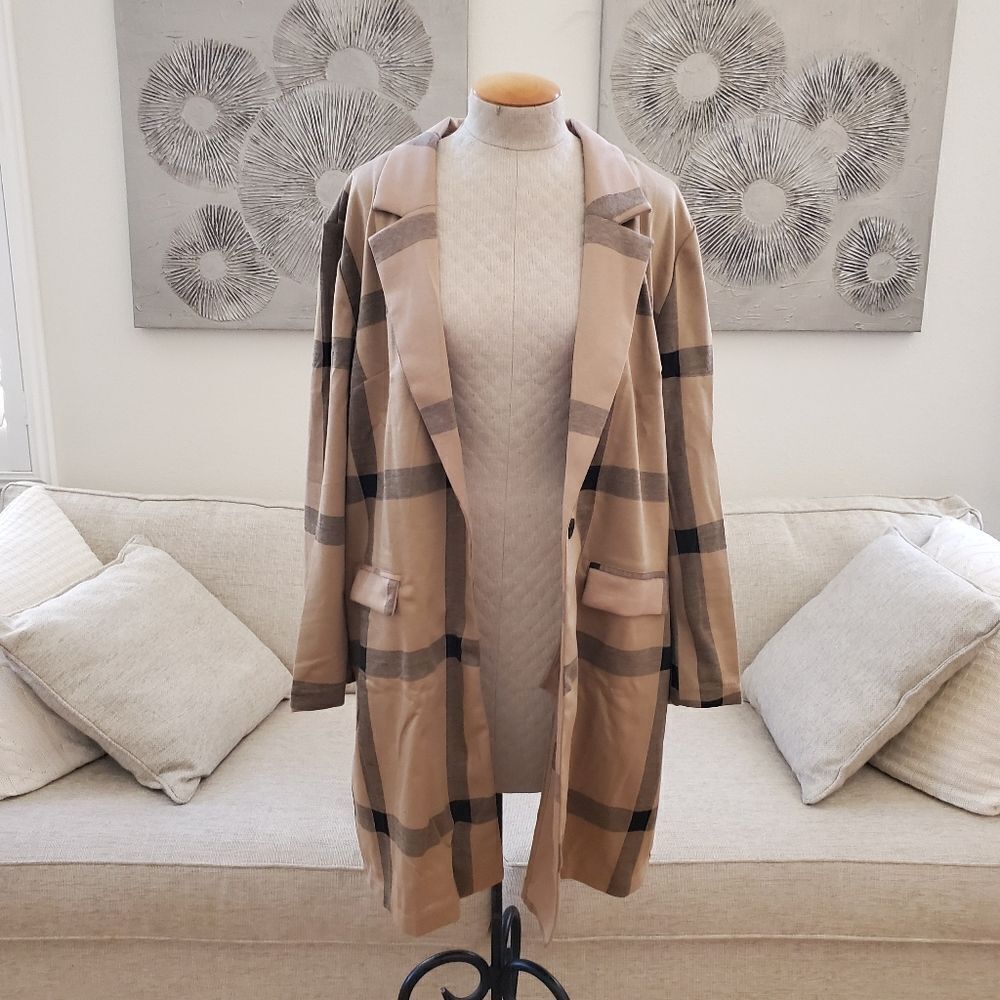 NEW! Sanctuary "Catalina" Patterned Coat - size 1X in Camel Plaid - Picture 5 of 14